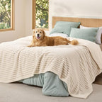 Bedsure ComfyFleece® Waterproof Blanket for Bed, King（86"x108"）Cream by BEDSURE
