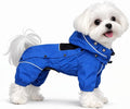LOVELONGLONG Waterproof Dog Raincoat with Removable Hood – Outdoor Full Body Dog Jacket, Windproof Snowproof Shell Suit – All Season Pet Rain Gear Blue XXS