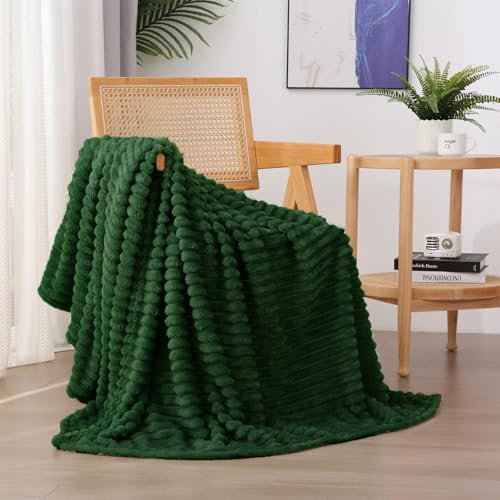 Dark Green Fleece Throw Blanket 50”×70” for Couch Sofa Livingroom - Image 4