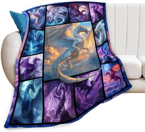 Dragon Blanket Dragons Lover Throw Blankets Gifts for Girls Boys Kids Dragon Lover Soft Cozy Fleece Plush for Couch Sofa Bed 80"x60" by Unknown