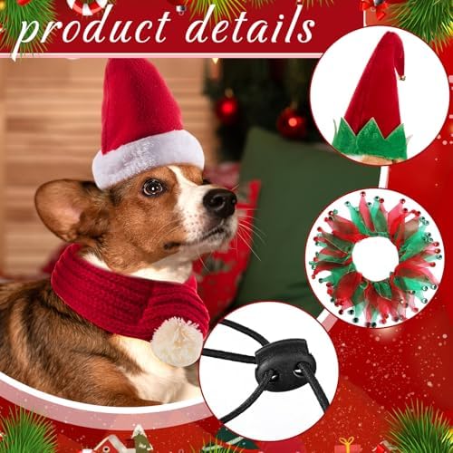 Talltalk 3 Pack Dog Christmas Costume Classic Christmas, Santa Caps Collars - Image 3