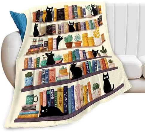 Black Cat Throw Blanket Book Cat Bookshelf Stuff Gifts for Kids Girls Boys Adults Women Men Soft Cozy Warm Plush Fluffy Fuzzy Fleece Blanket Decor 50''X60'' - Image 7
