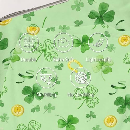 St. Patrick's Day Shamrock Greens Blanket, Ireland Lucky Clovers Throw Blanket, Horseshoe Gold Coin Flannel Blanket, Soft Lightweight Warm Fleece Blanket for Chair Sofa Couch, 40 x 50 Inch - Image 3