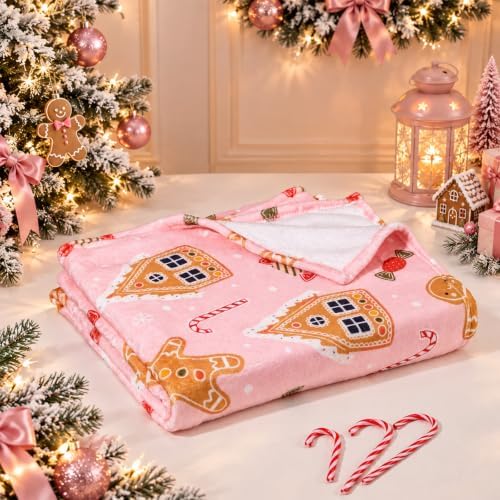 Fuweave Pink Gingerbread Man Christmas Throw Blanket Gifts 50 x 60 Inches - Image 4