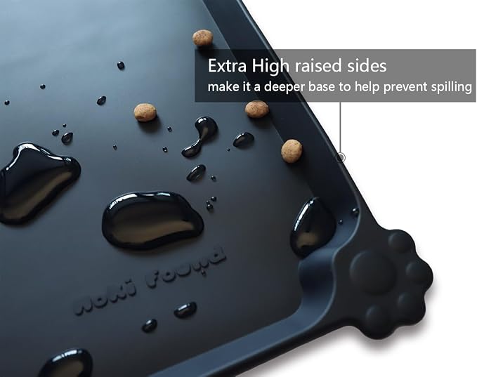 Hoki Found L Silicone Non Slip Pet Dog Cat Bowl Mats - Placemat, Waterproof Food Mats for Carpet - Black