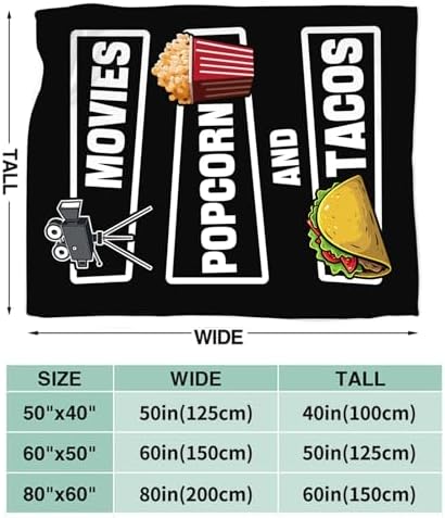Movie Taco Popcorn Blanket for Girls Women Boys Men Adults Kids Soft Cozy Fleece Theater Cinema Film Throw Blankets Gifts Warm Flannel Plush Lightweight Decor for Couch Bed Sofa 60"X50" - Image 7