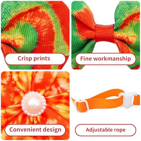 120PCS Tie Dye Dog Bows Pack Include 60PCS Dogs Collar Flowers and Bowties Attachments 20PCS Bowties with Adjustable Collar 40PCS Hair Bows for Girl Female Boy Male Dogs Grooming Accessories - Image 3