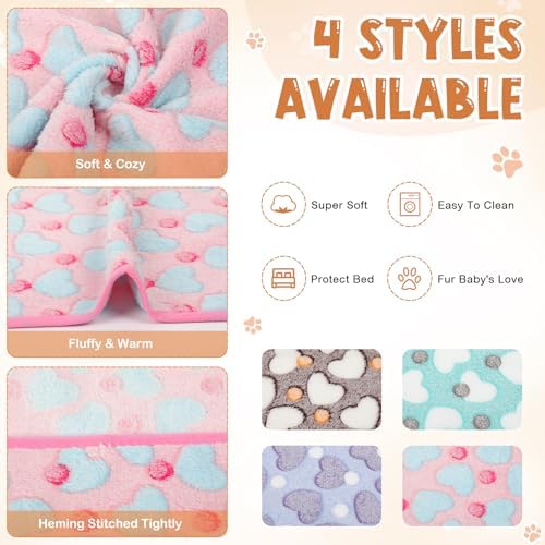Tatuo 4 Pcs Fleece Dog Blanket for Puppy Cat, Pastel, 24 x 16 in, Heart - Image 2
