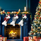 WATINC Pet Christmas Stockings Personalized - 3 Pack Large Bone Shape Stocking with Wooden Name Tag, Pet Dog Knit Christmas Hanging Stockings for Xmas Eve Party Fireplace Tree Gift Decoration - Image 4