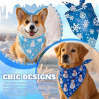 Preboun 50 Pcs Winter Dog Bandanas Bulk, Blue and White Snowman Snowflakes - Image 2