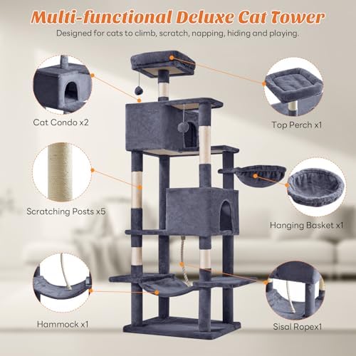 DUMOS 66 Inch Large Cat Tree Tower with Scratching Posts, Multi Level - Image 3