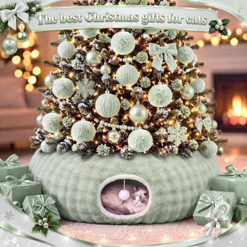 Christmas Tree Cat Tunnel 36 in Donut Bed, Green, Bubble Fleece, Fluffy - Image 7