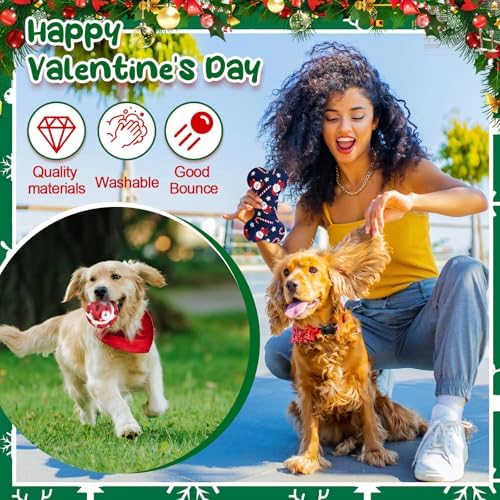 6 Pcs Christmas Dog Toys Puppy Tennis Balls and Squeaky Bone Toys Plush Interactive Pet Toy for Small Medium Large Dog Plush Chew Toy Puppy Training Toss Playing Gift - Image 4