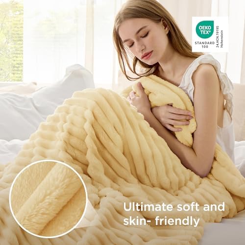 Bedsure Soft Twin XL Blanket for Bed Dorm Custard Yellow 66"x90" - Image 4