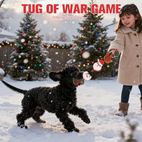 EXPAWLORER Christmas Dog Squeaky Toy - Interactive Doggie Rope Toy with Squeaker, Tug of War Pull Rope Teeth Cleaning, Tough Cotton Chew Toys for Small Medium Dogs Puppies Deer+Santa Claus+Snowman - Image 5