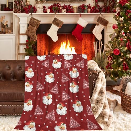 Xmas Santa Claus Blankets, Christmas Soft Anti Pilling Red Throw Blanket, Winter Snowflake Tree Decorative Lightweight Flannel Blanket, 40x50 Inches Sofa Fleece Blanket for Girl Children - Image 2