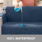 Sofa Shield 100% Waterproof Couch Cover with Patented Straps, Slip & Stain Resistant Furniture Protector, Machine Washable Sofa Slipcover for Dogs Cats Pets Kids, 28 inch Seat, Large Recliner, Navy