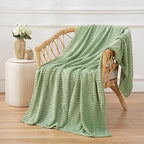 Puncuntex Fleece Throw Blanket Sage Green 60"×80" with Square Grid Design by Puncuntex