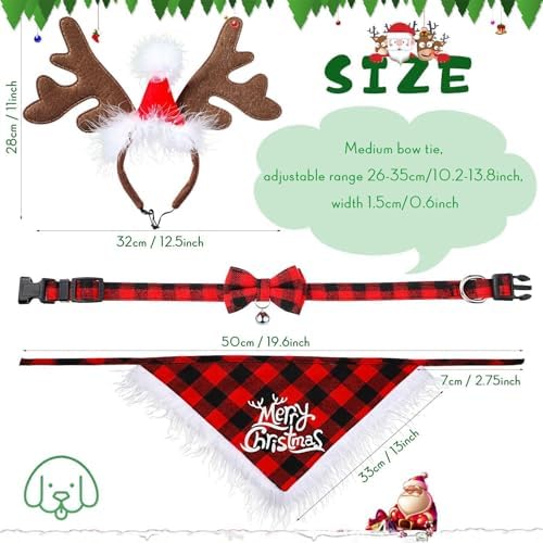 Frienda 6 Pcs Dog Christmas Reindeer Antler Bandana,Chic Style,Red - Image 2