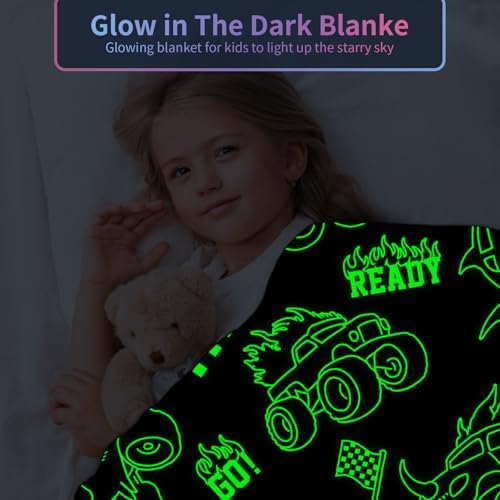 COMFAR Truck Blanket for Boys, Glow in The Dark Blanket for Kids/Toddler/Baby, Soft Fleece Blankets and Throw, Birthday 50"x 60" - Image 2