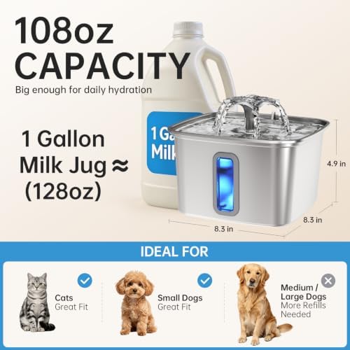Veken Innovation Award Winner Stainless Steel Cat Water Fountain, 108oz, C2 - Image 5