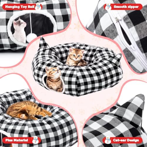 Dansydaisy Cat Tunnel Tree Skirt Black White, 33.9 Inch Bed Cave - Image 3