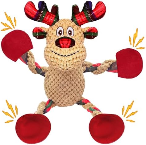 Christmas Plush Squeaky Dog Toy With Crinkle Paper, Cute Puppy Toys With Cotton, Durable Interactive Chew Toys for Small Medium Large Breed by Motsamla