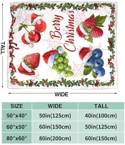 Berry Fruit Blanket for Girls Women Adults Kids Soft Cozy Fleece Funny Christmas Strawberry Blueberry Grape Throw Blankets Gifts Warm Flannel Plush Lightweight Decor for Couch Bed Sofa 60"X50" - Image 7