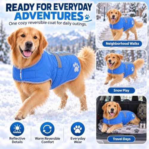 Reversible Dog Coat for Extra Large Dogs, Winter Jacket, Blue, 4XL - Image 7