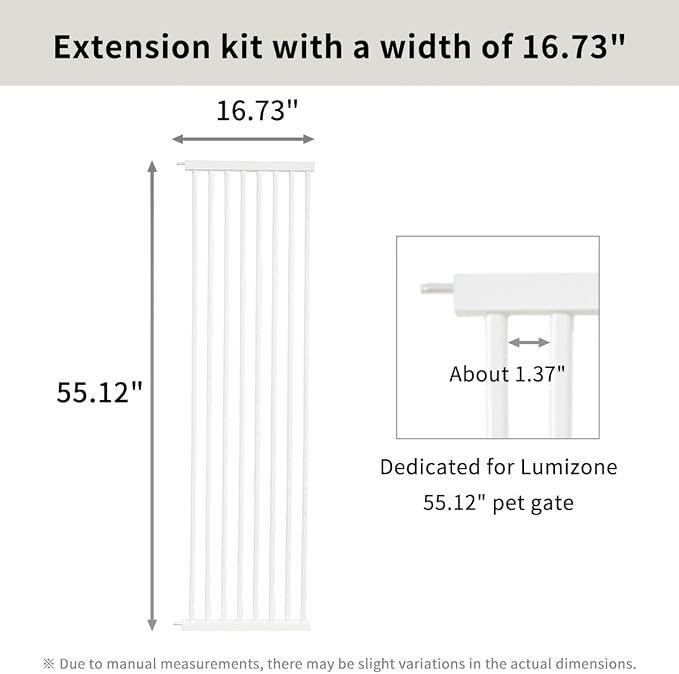 Lumizone Extra Tall Cat Gate Extension Kit 55.12" High 16.73" Wide White | Tall Pet Gate Dog Gate for Doorway Hallway Stairs Pressure Mounted Extra Wide 1.37" Gap No Drilling