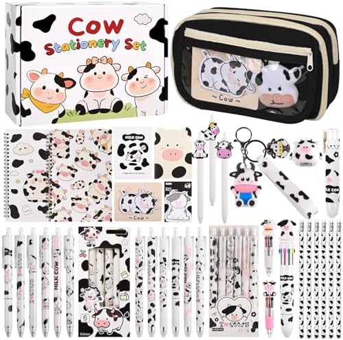 36Pcs Cute Cow Stationery Set Birthday Gifts for Boys Girls Back to School and Classroom Rewards Office Supplies with Cow Muticolor Pen, Pencils, Erasers, Sticky Notes etc. by Unknown