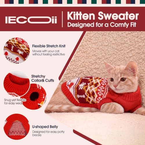 IECOii Christmas Cat Sweater for Cats, Kitten Holiday Sweater Ugly, XS-L - Image 3
