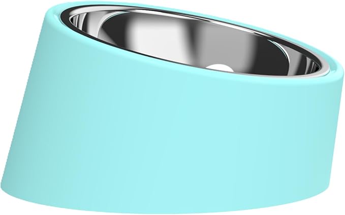 15° Tilted Dog Bowl for Small Dogs Flat-Faced Breeds - Anti-Choke Ergonomic Elevated Feeder Non-Slip Base - 2-in-1 Detachable Stainless Steel Food & Water Bowls - Calm Blue Cool & Clean - (Ｍ, Blue)