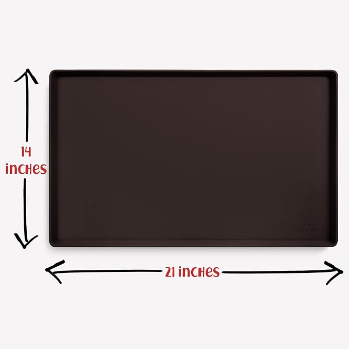 DogBuddy Dog Food Mat – Waterproof Dog Bowl Mat for Food and Water, Silicone Pet Feeding Mats for Floors, Non-Slip Placemat with High Edges for Dogs Bowls, Puppy Essentials (M: 21” x 14”, Coffee)