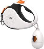 TUG 360° Tangle-Free Retractable Dog Leash with Waste Bag Dispenser (Small, White/Orange)