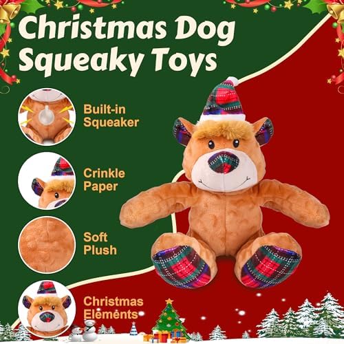 Newget Christmas Squeaky Dog Toys, Plush Dog Chew Toys with Crinkle Paper - Image 2