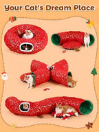 Rywell 3-in-1 Cat Tunnel Christmas Tree Skirt,Soft Plush Tunnel Bed for Indoor Cats Play, Rest & Hide, Foldable Cat Tunnel with Cozy Cushion & Toy Balls, Perfect for Christmas Tree Decor - Image 2