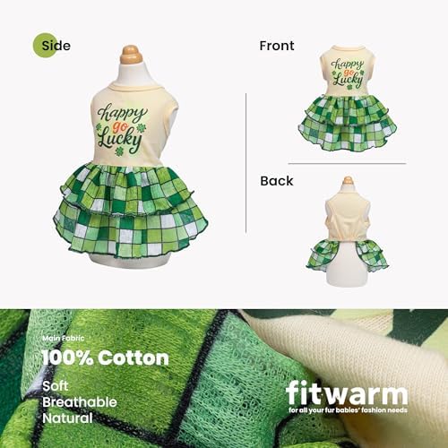 Fitwarm Happy Go Lucky Dog Dress, St Patricks Day Dog Clothes for Small Dogs Girl, Funny Pet Outfit, Green, Light Yellow, Medium - Image 5