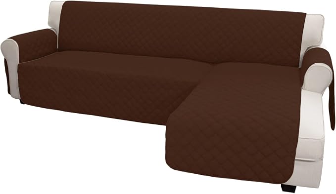 Easy-Going Reversible L-Shape Sectional Couch Cover, Large, Coffee/Coffee | Soft Sofa Slipcover For Dogs, Fits Left/Right Chaise Lounge Protector, Water Resistant Mat For Living Room