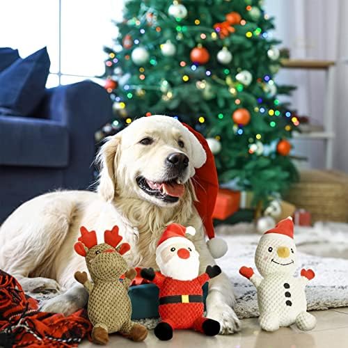 Senneny 3 Pack Dog Christmas Toys Santa,Reindeer and Snowman, Stuffed Squeaky Toys for Dogs Puppy, Plush Dog Toy for Large Medium Small Dogs, Interactive Durable Chew Toys - Image 5