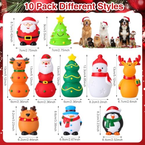 Soulchen 10 Pcs Dog Christmas Chew Toys Latex Squeaky Interactive Dog Toys - Image 2