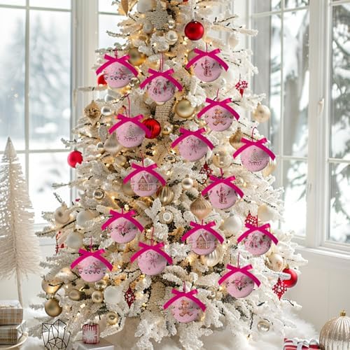 Pink Christmas Decor - Pink Christmas Tree Decorations Snowman Santa Candy Hanging Ornaments Balls, Cute Decorations Ball 2.36 Inch for Xmas Tree Party Home Holiday，Xmas Gifts Set of 16Pcs - Image 6