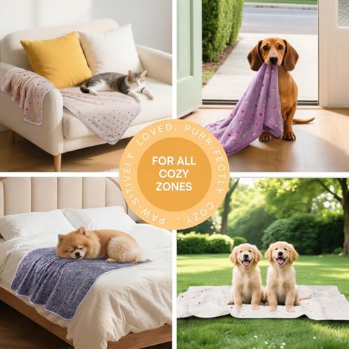 1 Pack 6 Blankets Dog Cat Soft Fluffy Fleece Pet Blanket Warm Cute Print Design Puppy Kitten Blanket Doggy Dot Small(23"x16") - Image 3