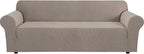 H.VERSAILTEX Stretch Couch Covers for Sofa 1 Piece Slipcovers for Couches and Sofas 3 Seater Couch Cover Feature Thick Checked Jacquard Fabric with Elastic Bottom(Large Sofa 90"-100" Wide, Taupe)