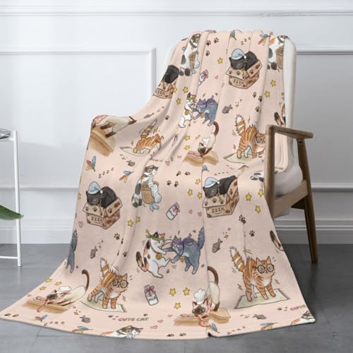 Cute Cats Flannel Fleece Throw Blanket, Cozy Soft Warm Blankets for Couch Bed Travel, for Women Men Kids 50"x40" by Odfovowo