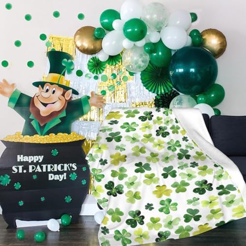 Watercolor Shamrock Lucky Clover Blanket, St. Patrick's Day Irish Green Cozy Throw Blanket, Lightweight Warm Soft Queen Size Fleece Blanket for Sofa Couch Chair, 60 x 80 Inch - Image 4