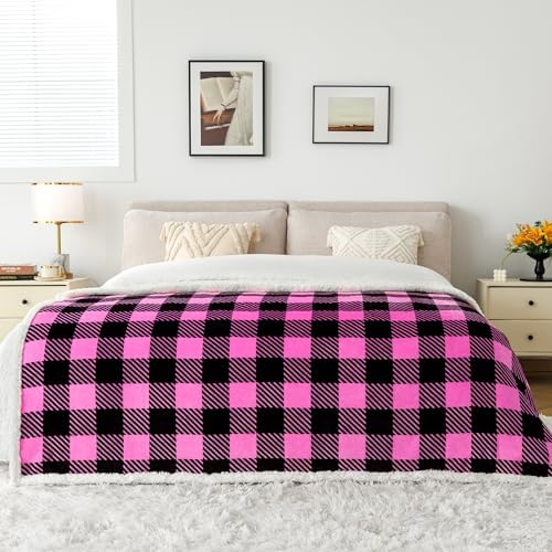 Touchat Sherpa Plaid Twin Blanket 60" X 70", Fuzzy Fluffy Soft Cozy Throw Blanket, Twin Size Plush Fleece Flannel Plush Microfiber Blanket for Couch Bed Sofa (Rosepink) - Image 4
