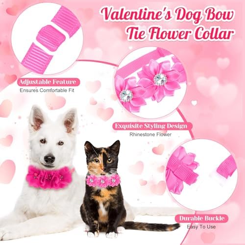 50 Pcs Flower Dog Bows Pink Collar Puppy Bows, Pink and Rose Red - Image 2