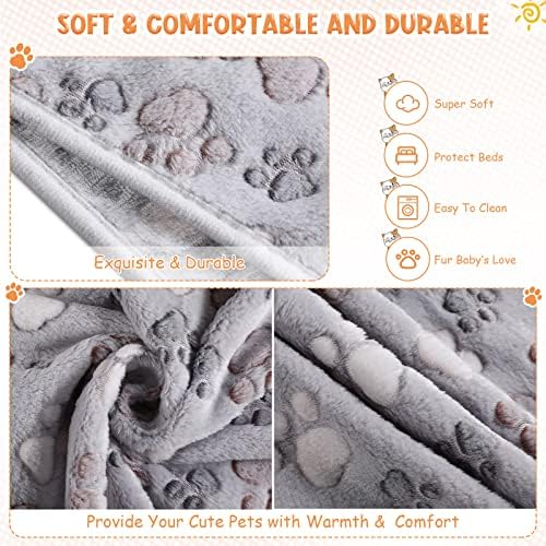 Tatuo 4 Pcs Fleece Dog Blanket for Puppy Cat, Gray, 24 x 16 in, Paw - Image 3