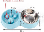 Slow Feeder Dog cat Double Bowl Stainless Steel and Anti-Choking Blue